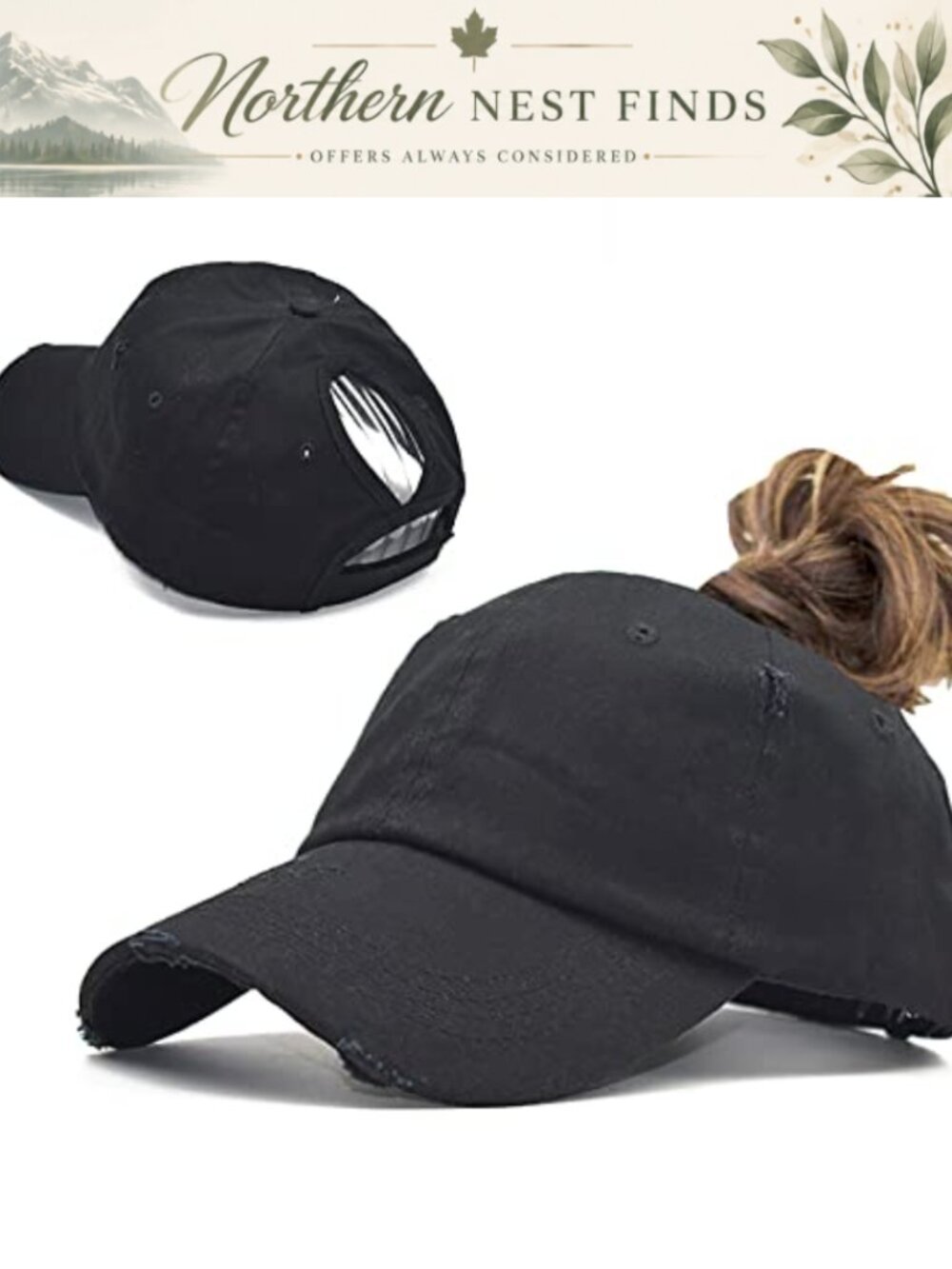 INOGIH Women Distressed High Bun Ponytail Baseball Cap Adjustable Cotton